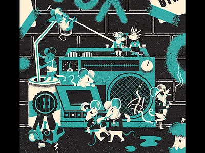 mouse party by James Olstein conceptual conceptual illustration editorial editorial illustration illustration james olstein james olstein illustration jamesolstein.com mice punk texture vector