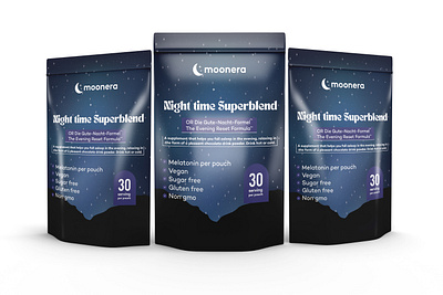 Night time Superblend pouch packaging design branding design graphic design illustration label design logo night time superblend packaging design pouch pouch design pouch label product label design