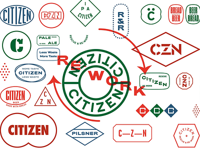 Creative Logo Collection for Citizen brand identity brand visuals circular design creative marks custom lettering design iteration design system eco packaging graphic consistency identity exploration logo system modular logo retro inspiration reusable design sustainable branding typography typography logo visual language