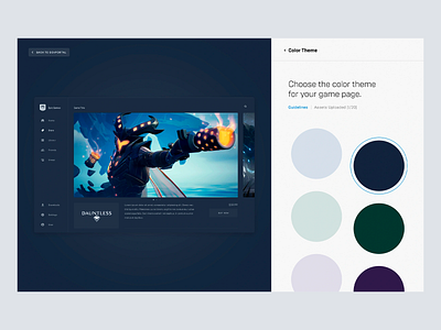 Game Brand Theme Selector branding dashboard design digital identity epic games game dashboard game interface game visuals interface branding layout grid menu sidebar platform design product preview sleek layout style guide theme selector ui panel user customization visual design web application