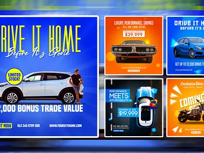 Social media promotional ads banner template design v2 ads advertising automobile background branding cars creative dealers design flat illustration photoshop promption vector