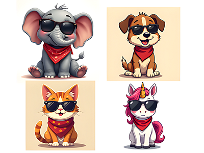 Animals with sanglasses illustration animals
