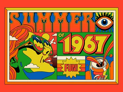 Summer of 1967 1960 collage colorful design fun illustration pop pop art psychedelic retro sixties summer typography vector vintage