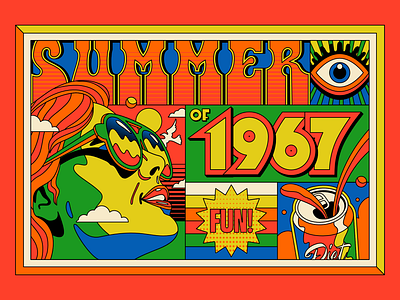 Summer of 1967 1960 collage colorful design fun illustration pop pop art psychedelic retro sixties summer typography vector vintage