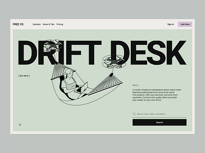Free.yo home page interaction animation chill design freelance illustration interaction landing page motion design motion graphics office title typography ui ux web web design website website design