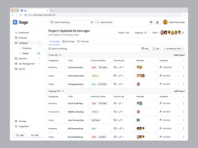 Sage HR Admin Web App_Project List 3d employeemanagement hrtech managemen management product productdesign saas saasdesign sage sidebar task s task list task management ui uiux userinterface ux webapp webappdesign