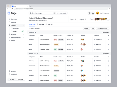 Sage HR Admin Web App_Project List 3d employeemanagement hrtech managemen management product productdesign saas saasdesign sage sidebar task s task list task management ui uiux userinterface ux webapp webappdesign