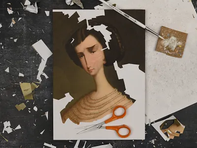 Girl with pearls after Anton Einsle, studio collage pearls portrait portraits scissors studio