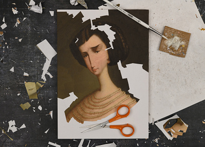 Girl with pearls after Anton Einsle, studio collage pearls portrait portraits scissors studio