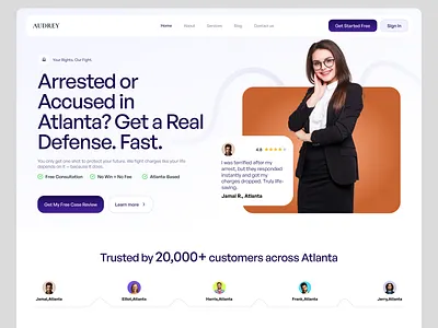 Criminal Defense Lawyer Landing Page atlanta atlanta lawyer attorney ui color criminal defense framer graphic design human landing page law firm legal website legalpeel no win fee orange ui ui ux uix webflow webflow design