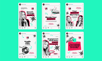 Bold Instagram Templates Designed for a Creative Growth Agency bold design brand identity branding canva templates content marketing creative agency editable templates halftone texture instagram carousel instagram post instagram templates modern layout retro style social media design