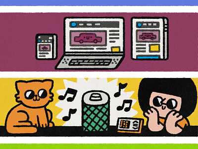 Electronic newspaper and smart audio speaker apad cartoon cat comix cute design doodle fun girl graphic design illustration iphone japanese kawaii macbook music newspapper smart speaker