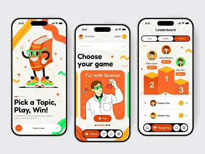Quiz Mobile App answer badge competition knowledge leaderboard mobile app question quiz app rewards template trivia ui ux winner