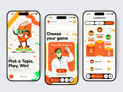 Quiz Mobile App answer badge competition knowledge leaderboard mobile app question quiz app rewards template trivia ui ux winner
