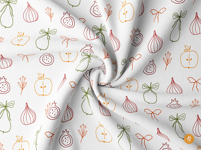 Hand Drawn Fruit Pattern apple autumn digital paper doodle fabric fall fig floral fruit hand drawn harvest line art pattern pear print vector