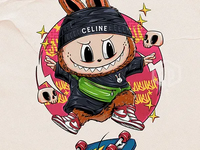 GO SKATE! - LABUBU artwork branding commissionwork design illustration illustrator logo outdoorapparel tshirt ui