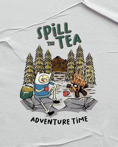 SPILL THE TEA - ADVENTURE TIME artwork branding commissionwork design illustration illustrator logo outdoorapparel tshirt ui