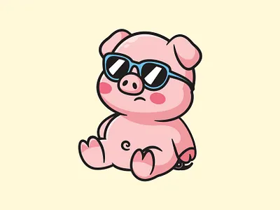 Pig Child animal cartoon character chill cool cute flat fork graphic design illustration kawaii logo mascot pig vector