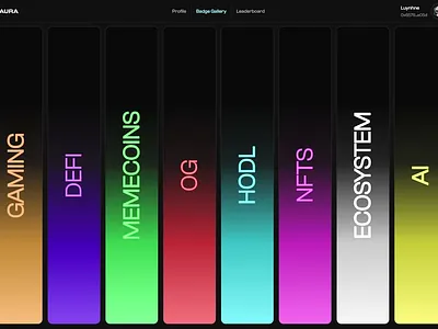 Badges Gallery aura badgegallery crypto darkmode defi figma gamification memecoin nft uidesign uiux web3
