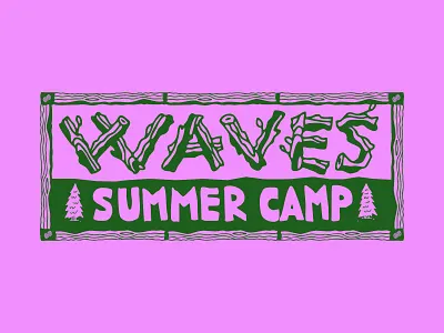 Waves Summer Camp branding camp florida illustration lettering log logo signage summer tree ty type typography water waves wood