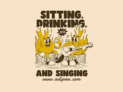 Just two fiery pals sitting, drinking, and singing cheerful cartoon
