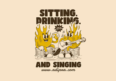 Just two fiery pals sitting, drinking, and singing cheerful cartoon