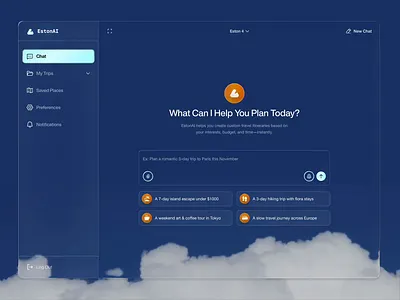 EstonAI - AI Trip Planner Website ai ai chat ai trip ai website bot bot ai chat chat ai chat bot glass liquid liquid glass travel ai travel planner ui uixu ux web website