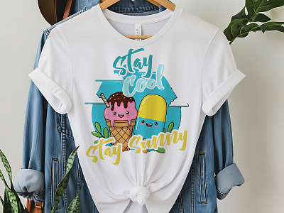 Summer T shirt design cartoon style fun design graphic design happy summer ice cream kawaii art summer summer t shirt summer vibes t shirt trendy apparel