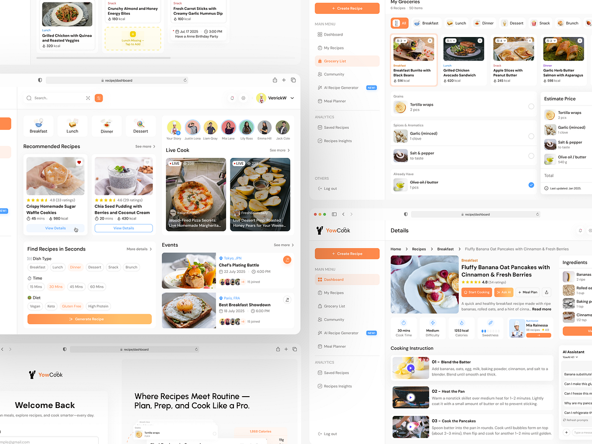 AI recipe dashboard showing ingredients and generated meal ideas