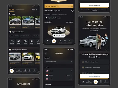 Car Buy & Sell Mobile App car car booking car buy sell car buying selling app car landing page car parking car rent app car website dark mode app ecommerce app mobile app mobile app design ui