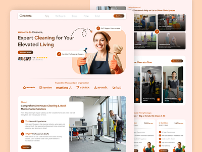 Cleaning Service Landing Page Design app ui cleaning app design cleaning service page cleaning service page ui creativedesign design designshowcase interfacedesign landing page design landing page ui mobile app design product design service page design ui web design webdesign webpage ui