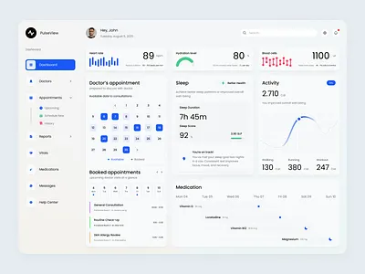 Healthcare Dashboard activity calender concept dashboard graphic design health healthcare minimal navigation sleep ui ux web web design