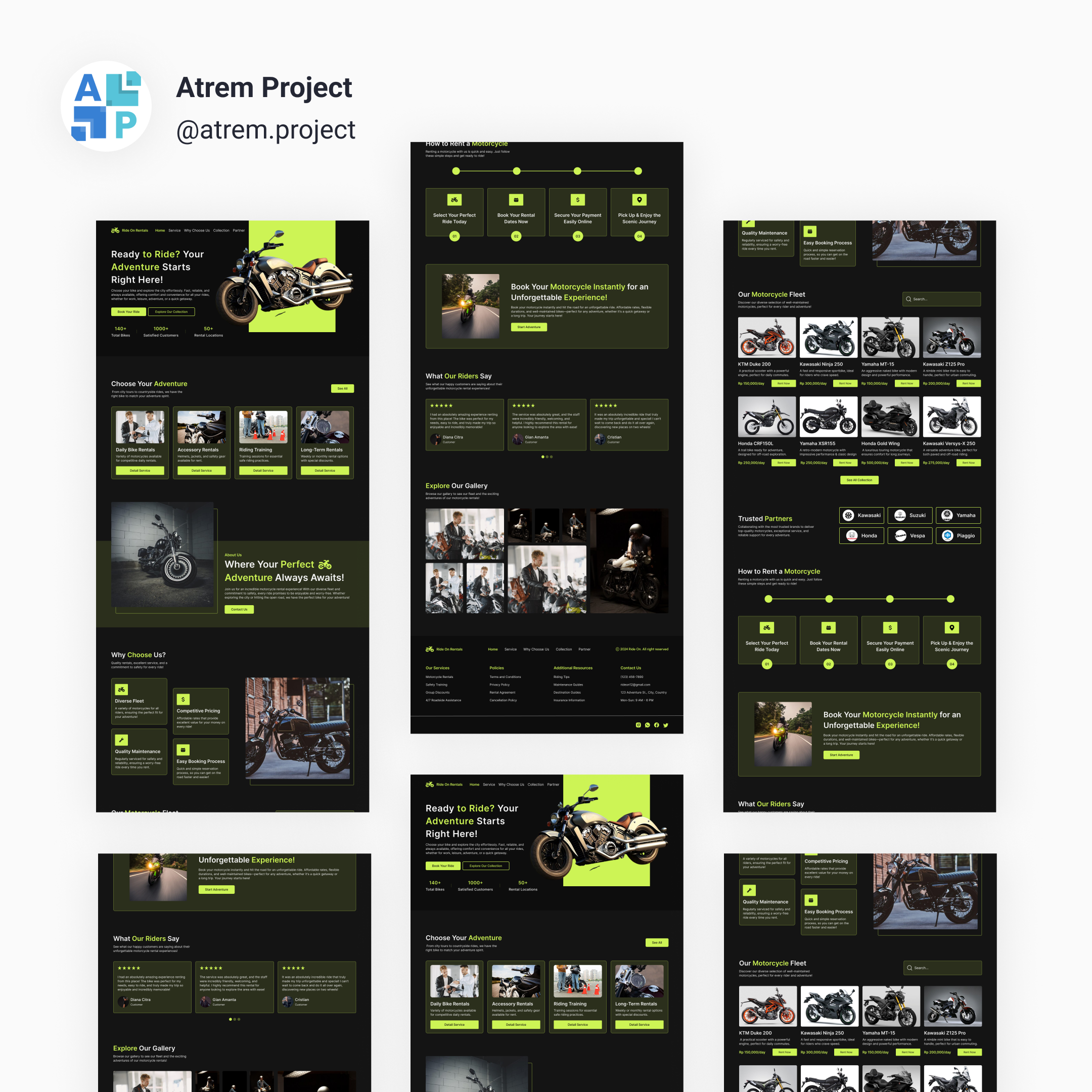 Ride On Rentals - Landing Page Rental Motorbike atrem project figma mobile app ui ui design uiux user interface ux ux design web design