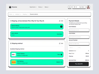 Navana - Checkout Page Design checkout checkout page checkout page design checkout ui ecommerce page design landing page minimal modern dashboard deisgn online shipment saas application saas dashboard design saas design saas ecommerce saas products shipment shipping web apllication design web app web ui