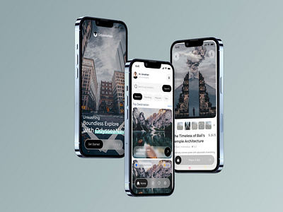 OdyyseaNav - Travel Guide Mobile App app app design application bali beach destination holiday kelingkingbeach mobile mobile app mobile app design mobile travel app mobile ui nusapenida travel app travel mobile app ui uiux design user interface vacation