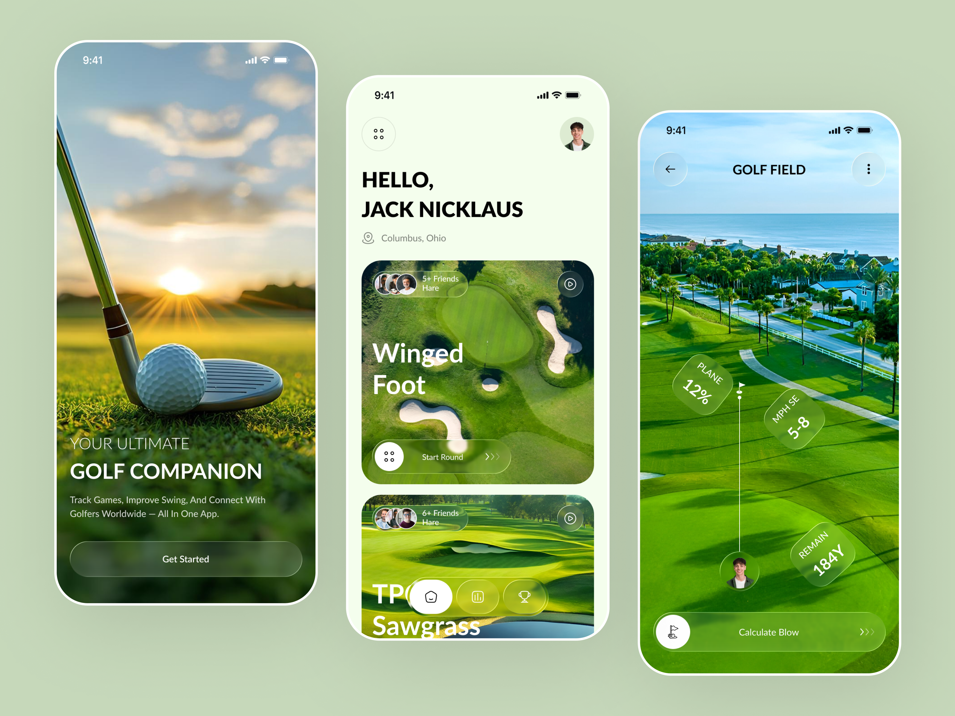 Golf Mobile App country club fitness app golf golf app golf range golf round golf score handicap ios leaderboard mobile mobile golf mobile interface mobile ui sports app startup tennis app ui ux
