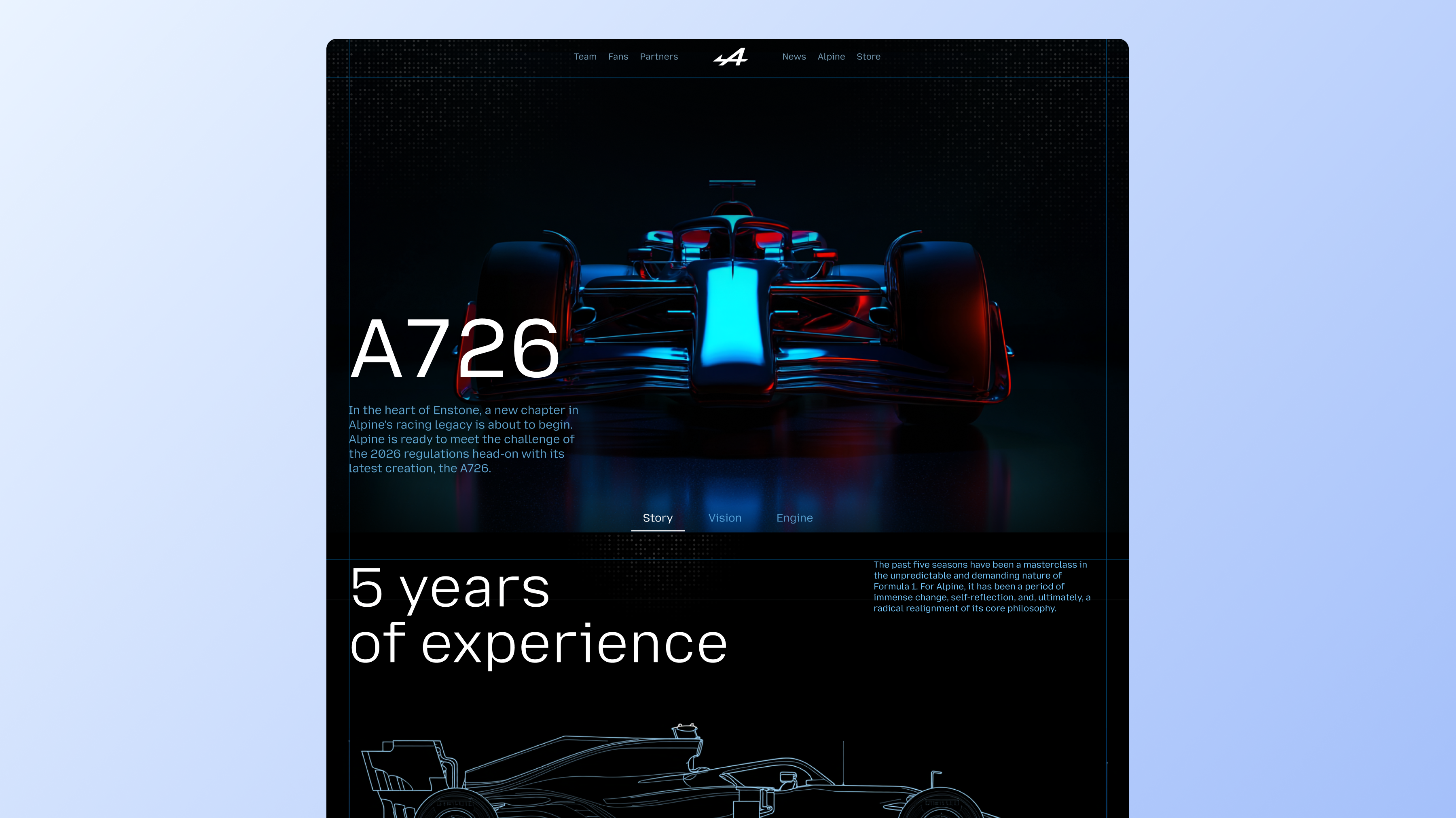 Alpine F1 Team Car Showcase 3d black car dark f1 landing page racing website
