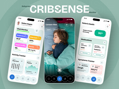 Cribsense: AI-Powered Baby Monitor App ai app des app design artificial intelligence babycare clean ui dashboard design health healthcare mobile app design mobile ui monitor tracker ui ui design uiux user interface ux uxui