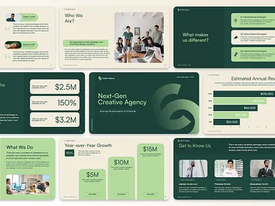 Creative Agency Presentation agency agency presentation brand identity branding charts corporate presentation data visualization google slides graphic design green theme infographic keynote pitch deck powerpoint powerpoint presentation presentation team showcase ui visual story