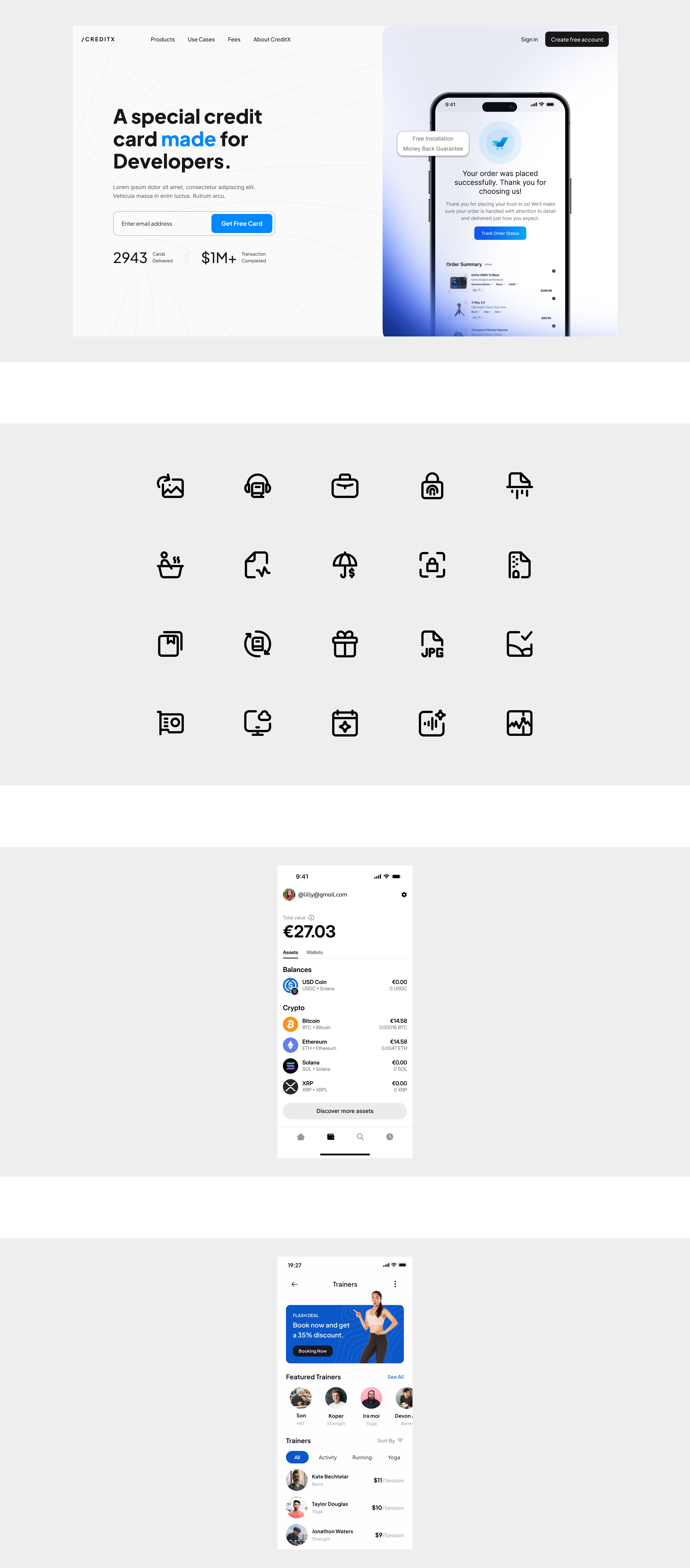 Figma UI Showcase – Clean app design dailyui design figma fitness app landing page ui logo mobile app uiux web design