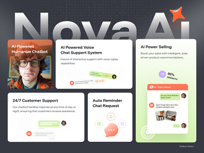 NovaAIPro – Webflow Design for AI-Powered Customer Engagement agency ai saas platform automate support automation branding communication creative customer engagement design e commerce finance healthcare landing page modern real time updates saas template seamless integrations ui ux webflow template
