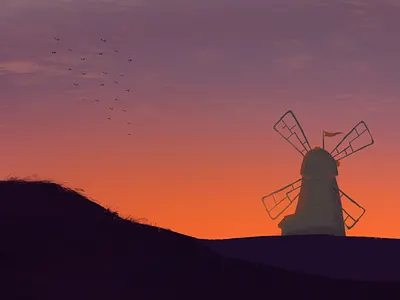 Sunset windmill graphic design illustration sunset windmill