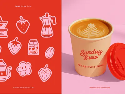 Sunday Brew Coffee/Cafe Branding and Packaging Design brand assets brand designer brand identity brand packages branding coffee branding coffee cup coffee logo custom illustration design drink branding food and beverage branding graphic design illustration label design logo logo design logo designer packaging design retro branding