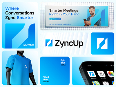 ZyncUp Branding abstract app brand identity branding clean conference futuristic geometric growth icon logo minimal modern negative space startup sync tech up web