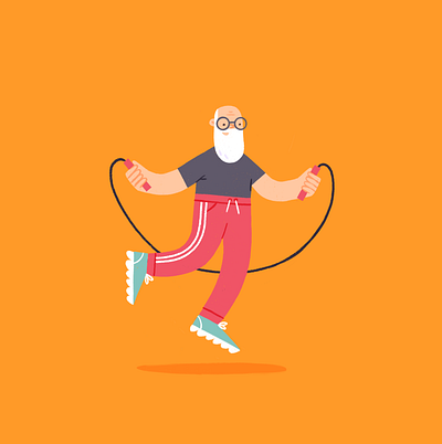 Routine active character illustration jumping rope man old procreate sport texture workout