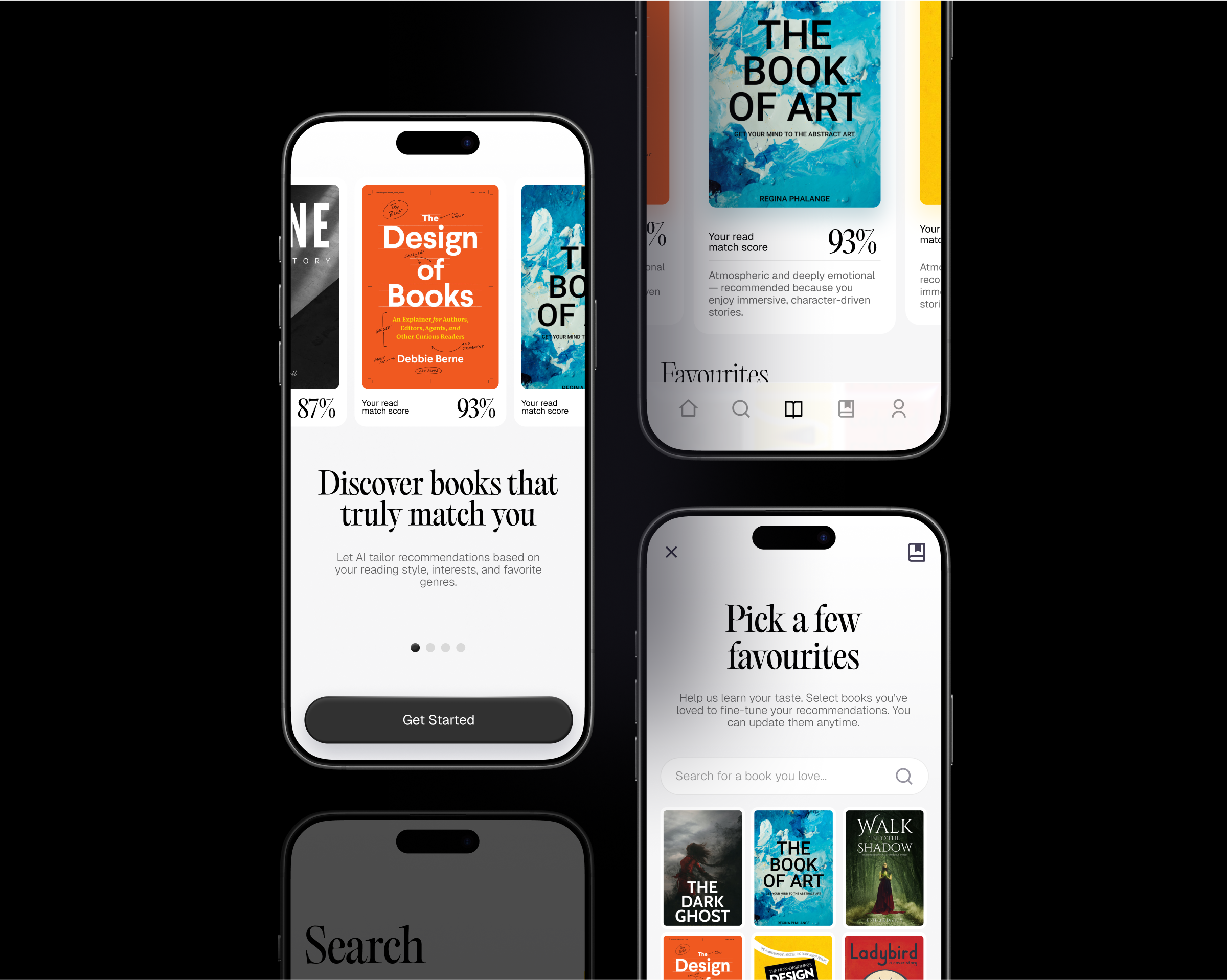 Bookbee—Mobile App UI for AI-Powered Book Discovery ai app application design book app book discovery book mobile app book reading app design minimal mobile ui onboarding ui product design reading app recommendation engine smart book reading smart reading ui ui design uiux design ux design