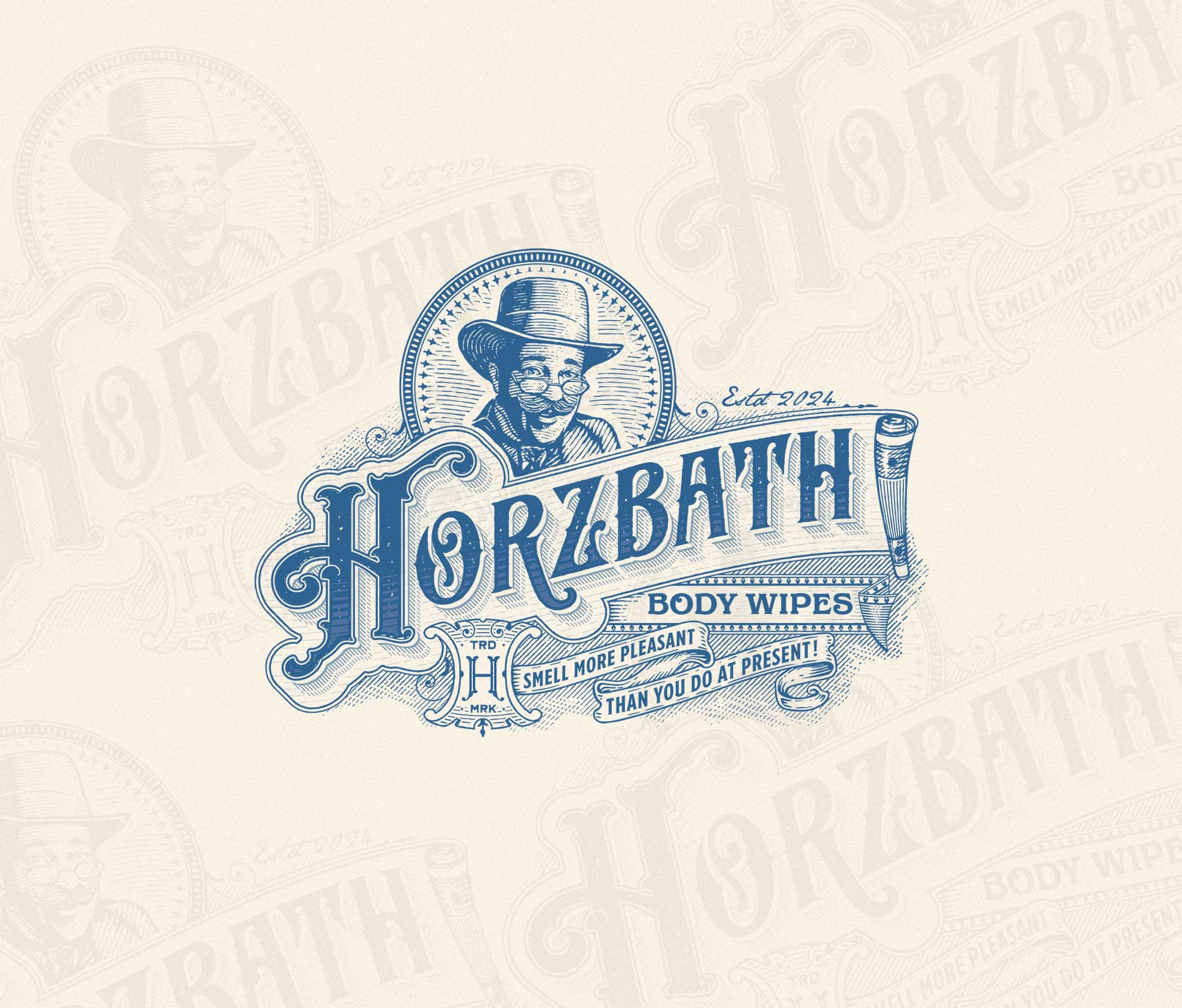 Horzbath Body Wipes artisan body wipes brand identity branding character craft design distillery graphic design hand drawn illustration logo logo design luxury modern napkin old school pouch vintage