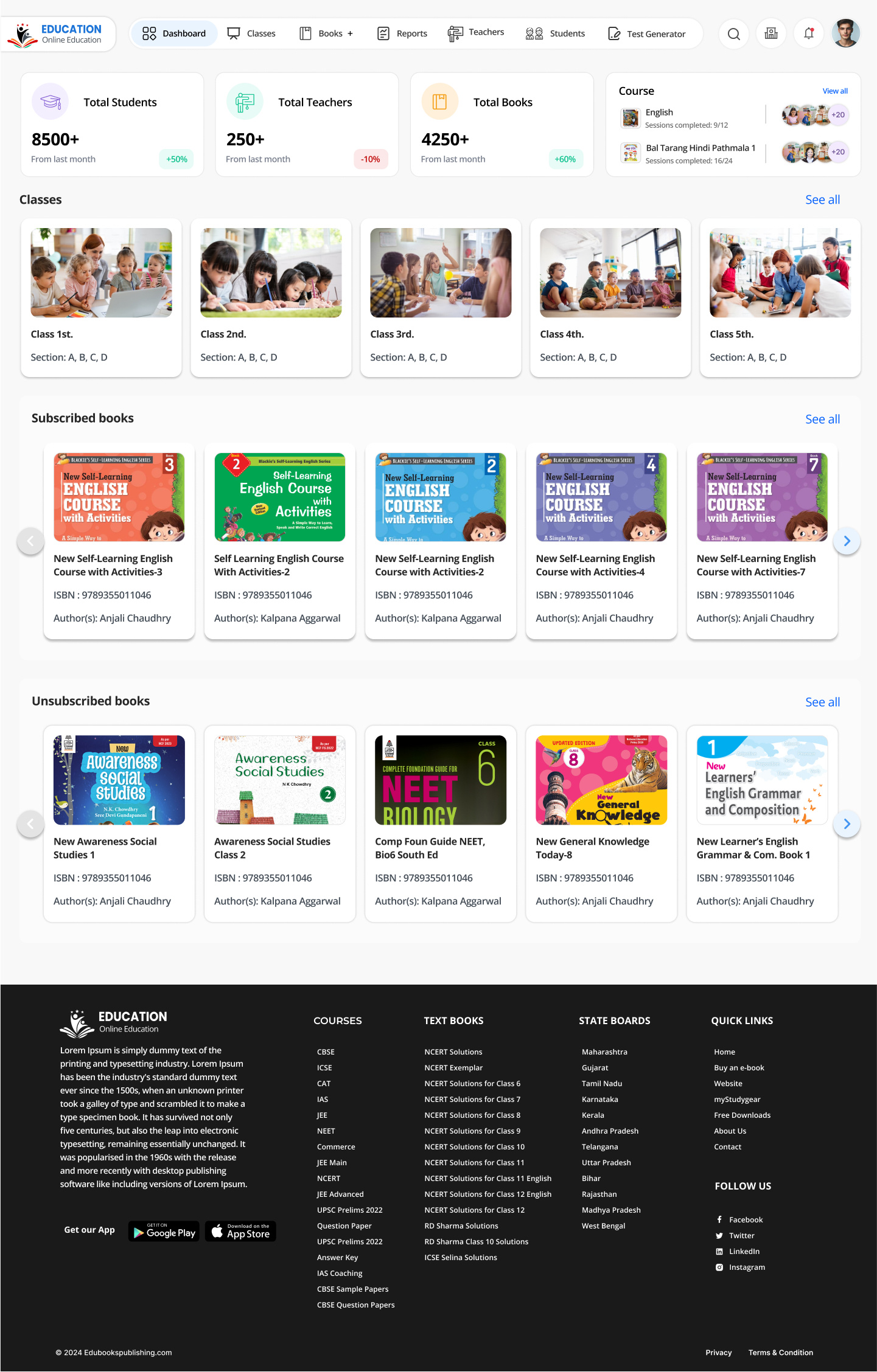 LMS Dashboard for online education graphic design ui design ui ux design user reserch web application