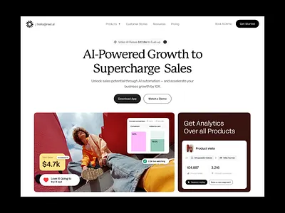 AI - Sales Agent - Landing Page Design ads ai ai apps ai landing page ai landing page design ai product ai sales agent ai shopify ai website design analytics ecommerce image to video landing page landing page design reveune sales agent shopify ui video to image web designer