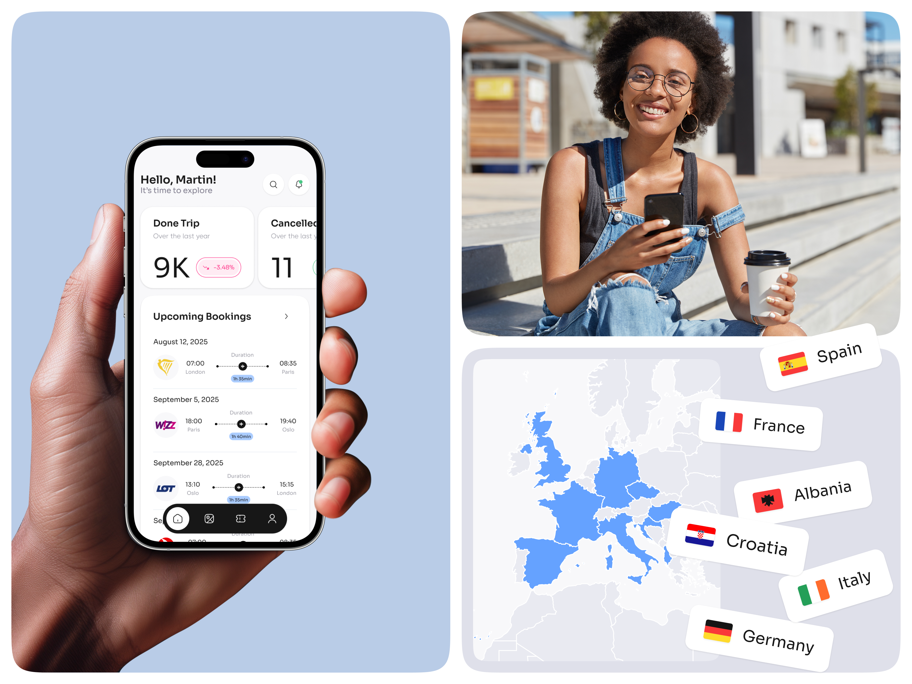 Travelling App app application concept design flights interface design light mobile mobile design tickets tourism travel ui uiux ux